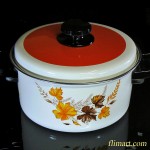 昭和レトロホーロー両手鍋花柄オレンジ20cm2.5L R1034