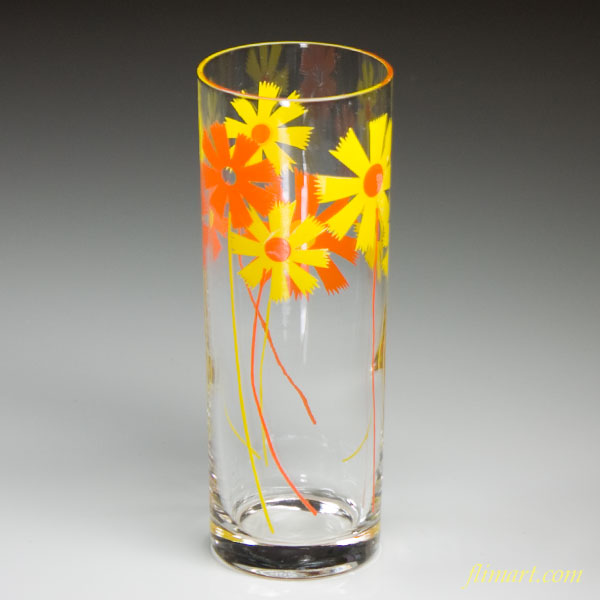 昭和レトロアデリアグラスガラスコップオレンジ色黄色花柄