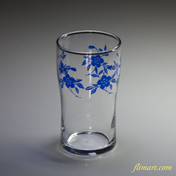 佐々木グラスガラスコップ花柄青R3344 : 昭和レトロ食器雑貨