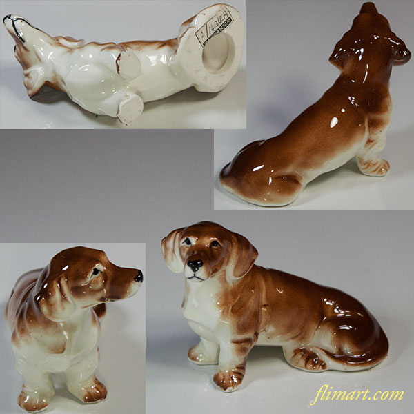 昭和レトロ陶器日本製フィギュア犬の置物ダックスフンド