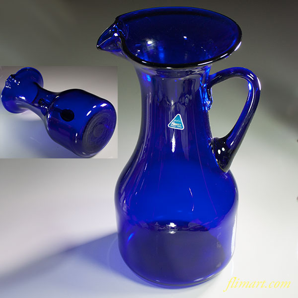 SANYU青ガラスピッチャー花瓶 昭和レトロガラス食器雑貨通販