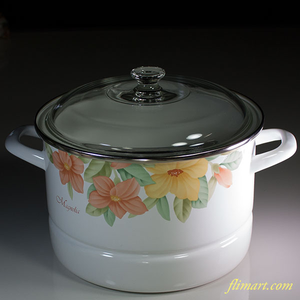 エジリーホーロー両手鍋蒸し器花柄24cm7.3L