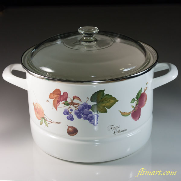 エジリーホーロー両手鍋蒸し器花柄24cm7.3L