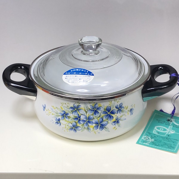 ルビーホーロー両手鍋すみれ柄18cm 2.3L