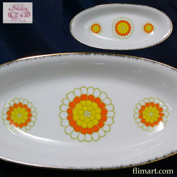 昭和レトロプレート皿楕円オーバルプレート皿花柄