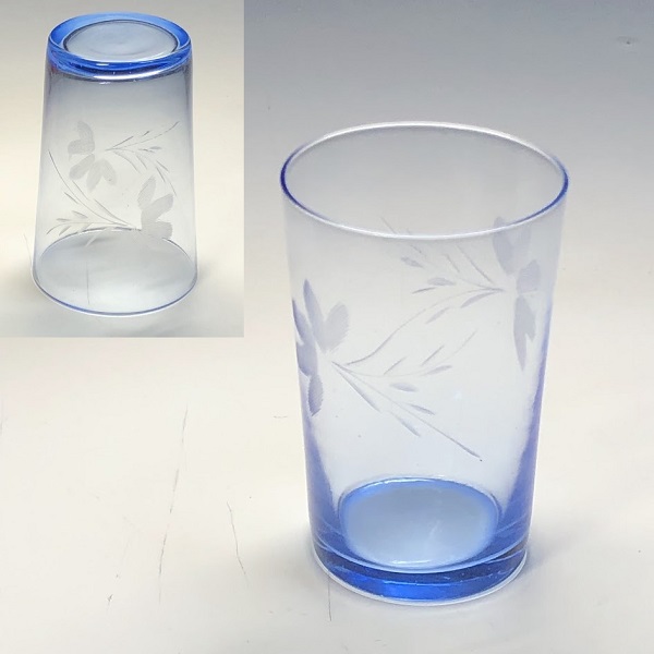 青ガラスカットグラスコップR8459