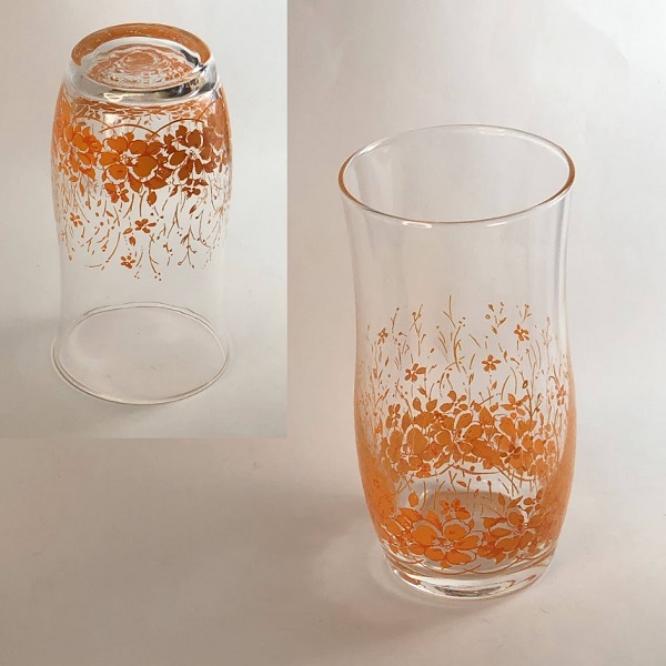オレンジ花柄ガラスコップR506