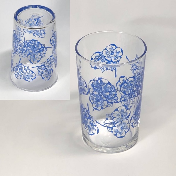佐々木グラス花柄ガラスコップ青R759