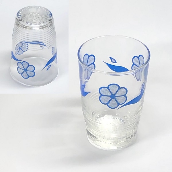 アデリア花柄ガラスコップ青R824