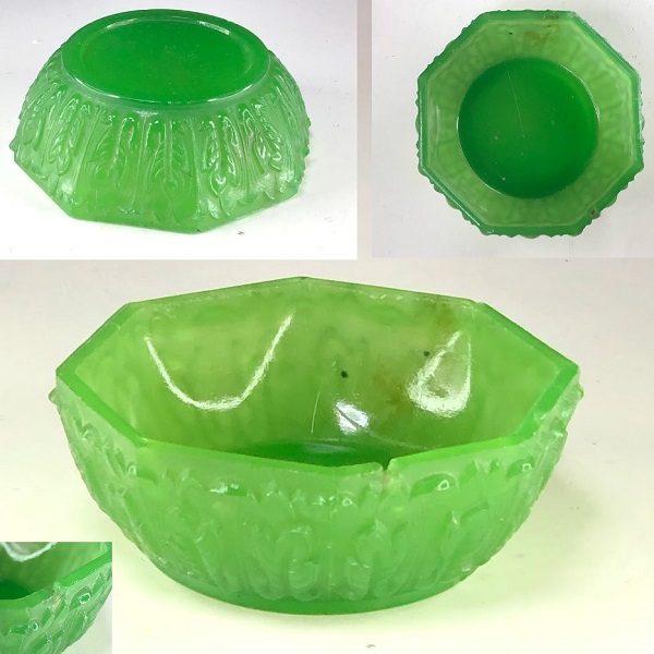 八角緑ガラス小鉢