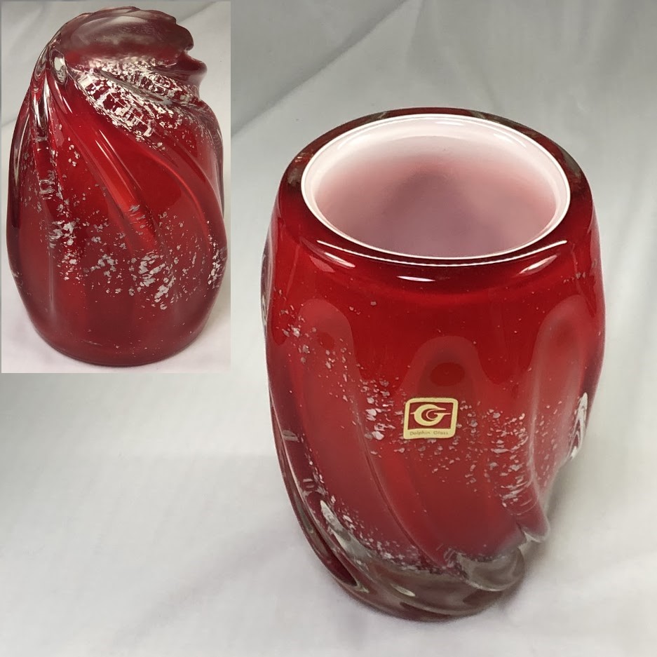 昭和レトロドルフィングラス赤ガラス花瓶