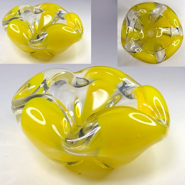 ガラス黄色灰皿R7825