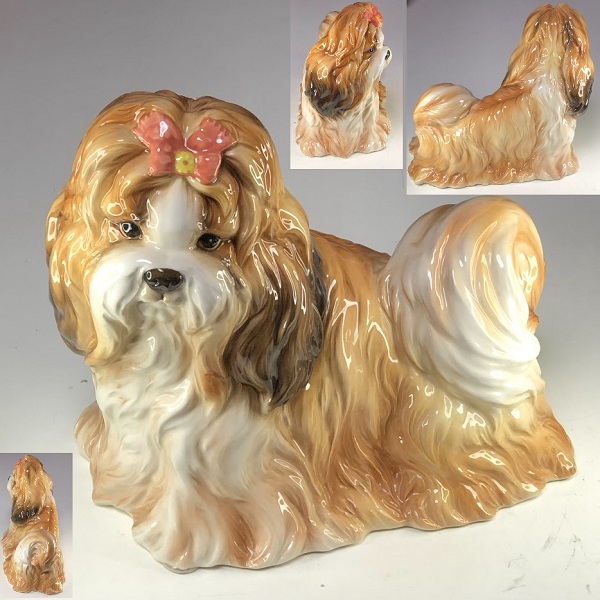 シーズー陶器製犬のお置物R7838